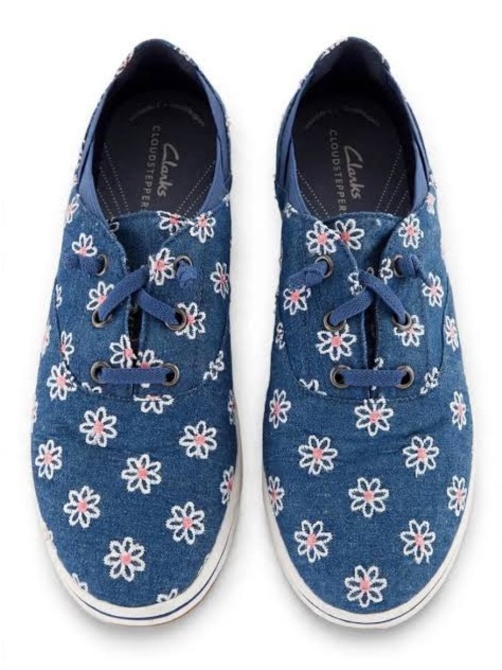Clarks Cloudsteppers Floral Denim Sneakers Women’s Lace-Up Shoes size 12
